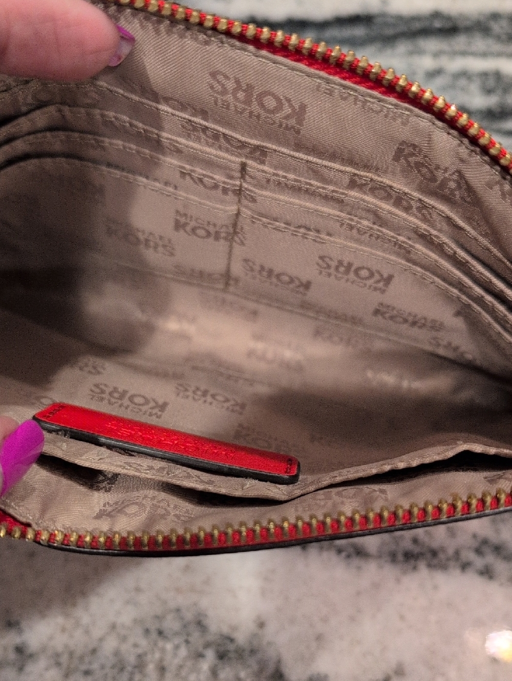 Michael Kors Red Floral Zip Wallet - Picture 3 of 4